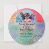 BABY FAIRY MIT HUNDEN IN AQUAMARINEN BLAUE GOLD GL EINLADUNG (Rückseite)