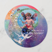 BABY FAIRY MIT HUNDEN IN AQUAMARINEN BLAUE GOLD GL EINLADUNG (Vorne/Hinten)