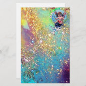 BABY FAIRY MIT HUNDEN IN GLITZERN, blaugrünes Gold Briefpapier (Vorne/Hinten)