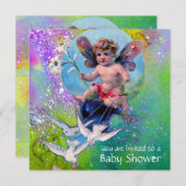 BABY FAIRY MIT HUNDEN IN GLITZERN GELB EINLADUNG (Vorne/Hinten)