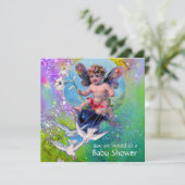 BABY FAIRY MIT HUNDEN IN GLITZERN GELB EINLADUNG (Stehend Vorderseite)