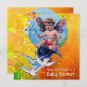 BABY FAIRY MIT HUNDEN IN GLITZERN GELB EINLADUNG (Vorne/Hinten)