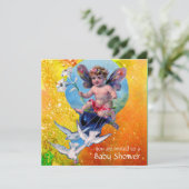 BABY FAIRY MIT HUNDEN IN GLITZERN GELB EINLADUNG (Stehend Vorderseite)