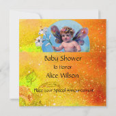 BABY FAIRY MIT HUNDEN IN GLITZERN GELB EINLADUNG (Rückseite)