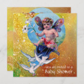 BABY FAIRY MIT HUNDEN IN GLITZERN GELB EINLADUNG (Vorne/Hinten)