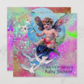 BABY FAIRY MIT HUNDEN IN GLITZERN Gold Pink Einladung (Vorne/Hinten)