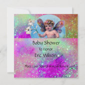 BABY FAIRY MIT HUNDEN IN GLITZERN Gold Pink Einladung (Rückseite)