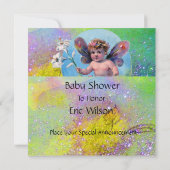 BABY FAIRY MIT HUNDEN IN GLITZERN Gold Pink Einladung (Rückseite)