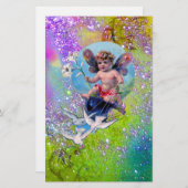 BABY FAIRY MIT HUNDEN IN GLITZERN, lila grün Briefpapier (Vorne/Hinten)