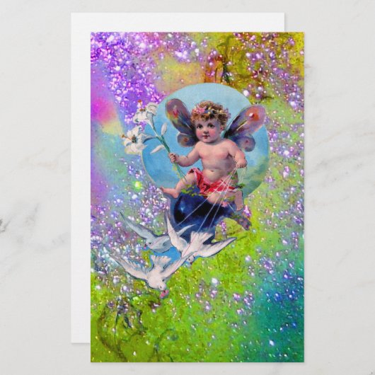 BABY FAIRY MIT HUNDEN IN GLITZERN, lila grün Briefpapier (Vorne/Hinten)
