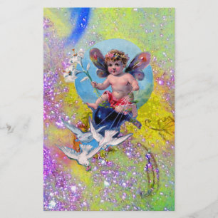 BABY FAIRY MIT HUNDEN IN GLITZERN, lila grün Briefpapier