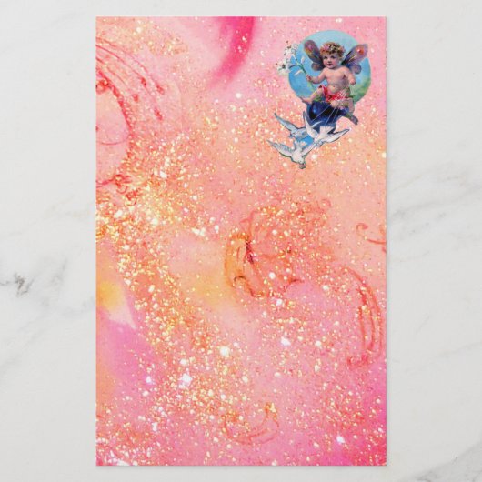 BABY FAIRY MIT HUNDEN IN GLITZERN, rosa Gold Briefpapier (Vorderseite)