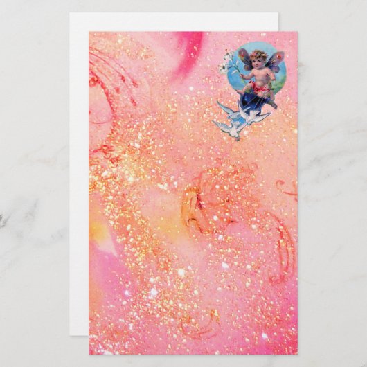 BABY FAIRY MIT HUNDEN IN GLITZERN, rosa Gold Briefpapier (Vorne/Hinten)