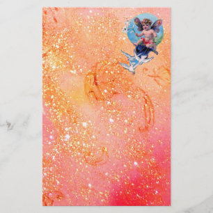 BABY FAIRY MIT HUNDEN IN GLITZERN, Rosa Gold Briefpapier