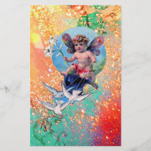 BABY FAIRY MIT HUNDEN IN GLITZERN, rosa grünes Gol Briefpapier