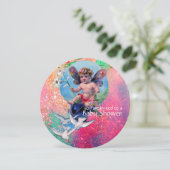 BABY FAIRY MIT HUNDEN IN PINK GLITZERN Champagner Einladung (Stehend Vorderseite)