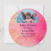 BABY FAIRY MIT HUNDEN IN PINK GLITZERN Champagner Einladung (Rückseite)