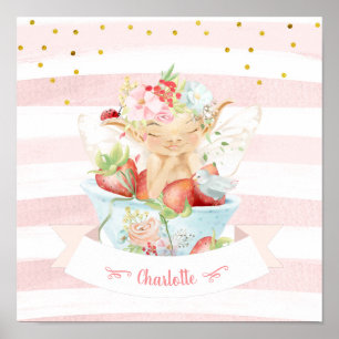 Baby Fairy und Becher von Erdbeeren Poster
