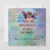 BABY FAIRY WITH DOVES IN GLITZERN Champagne Einladung (Rückseite)