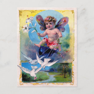 BABY FAIRY WITH DOVES POSTKARTE
