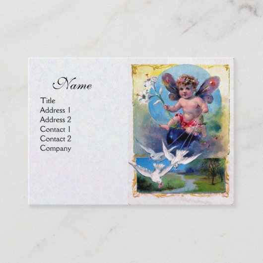 BABY FAIRY WITH DOVES, white pearpaper Visitenkarte (Vorderseite)