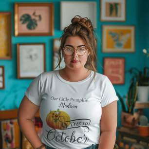 Baby fällig im Oktober Blue Floral Watercolor Große Größe T-Shirt