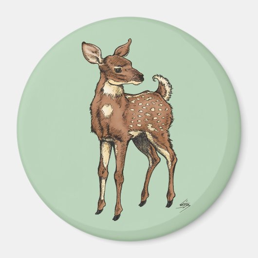 Baby Fawn mit Minzhintergrund Magnet (Vorne)