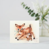 Baby Fawn und Mama Deer Niedlich Kitsch Postkarte (Stehend Vorderseite)