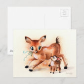 Baby Fawn und Mama Deer Niedlich Kitsch Postkarte (Vorne/Hinten)