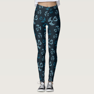 Baby Feet and Hearts with Blue Glitzer Pattern Leggings