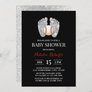 Baby Feet & Baseball Sport Baby Dusche Einladung