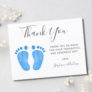 Baby Feet Blue Baby Dusche Vielen Dank Postkarte
