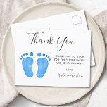 Baby Feet Blue Baby Dusche Vielen Dank Postkarte<br><div class="desc">Diese Baby Dusche Dankeschön Card ist mit moderner Typografie und niedlich blauen Wasserfarbenfüßen geschmückt. Einfach anpassbar. Verwenden Sie das Entwurfstool zum Anpassen des Schriftartes, der Größe des Schriftartes oder der Farbe. Weil wir unsere Kunstwerke erstellen, werden Sie dieses exakte Bild von anderen Designern nicht finden. Original Wasserfarbe © Michele Davies....</div>