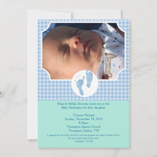 Baby Feet Blue Baptism Dedication 12x18 Einladung (Vorderseite)