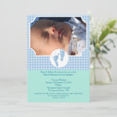 Baby Feet Blue Baptism Dedication 12x18 Einladung (Stehend Vorderseite)