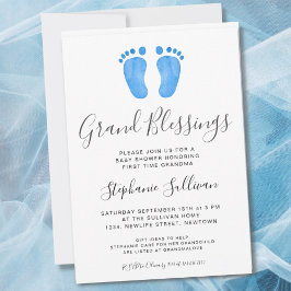 Baby Feet Blue Grandma Baby Dusche Einladung