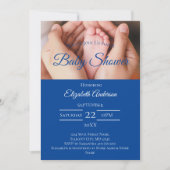 Baby Feet Foto Blue White Boy Baby Dusche Einladung (Vorderseite)