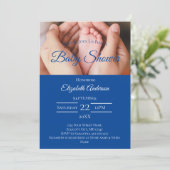 Baby Feet Foto Blue White Boy Baby Dusche Einladung (Stehend Vorderseite)