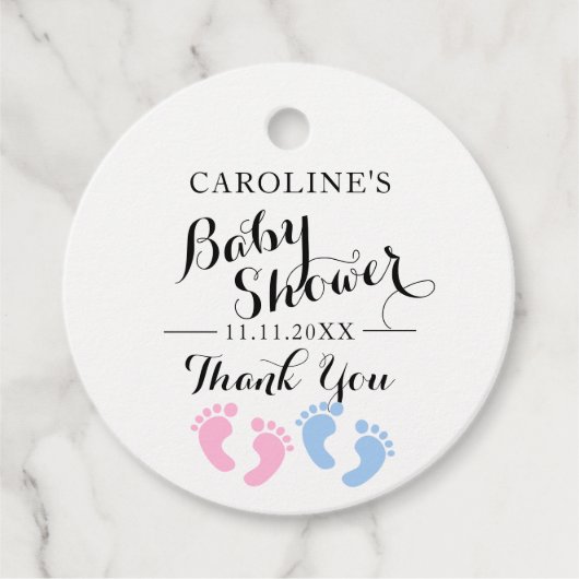 Baby Feet Gender Reveal Pink Blue Baby Shower Geschenkanhänger (Vorderseite)