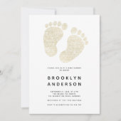 Baby Feet Gold Glitzer Gender Neutral Baby Dusche Einladung (Vorderseite)