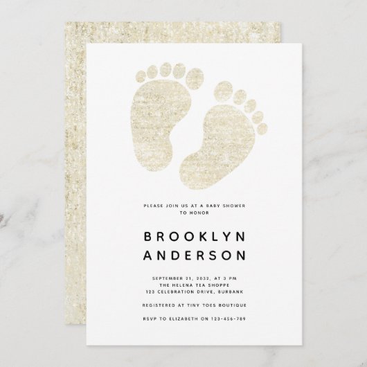 Baby Feet Gold Glitzer Gender Neutral Baby Dusche Einladung (Vorne/Hinten)