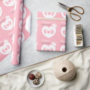 Baby Feet Heart Baby Princess Dusche Rosa Weiß Geschenkpapier