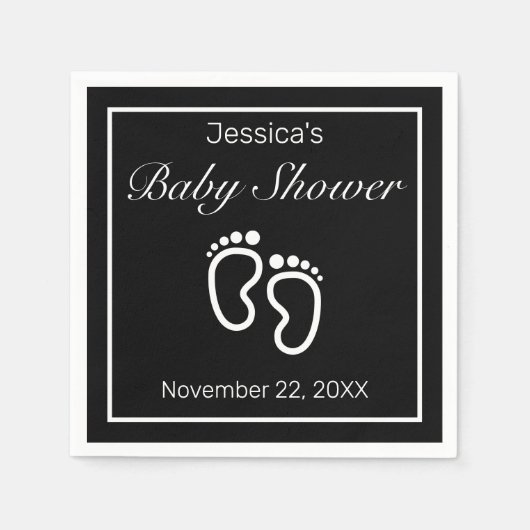 Baby Feet Moderne Minimalistische Black Baby Dusch Serviette (Vorderseite)