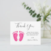 Baby Feet Pink Baby Dusche Danke Postkarte (Stehend Vorderseite)