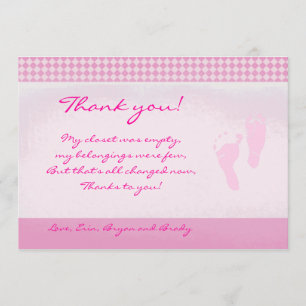 Baby Feet Pink Babydusche Vielen Dank Flat Card Dankeskarte