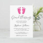 Baby Feet Pink Oma Baby Dusche Einladung (Stehend Vorderseite)