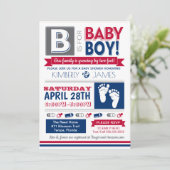 Baby Feet Poster Style Boy Dusche Einladung 2 (Stehend Vorderseite)