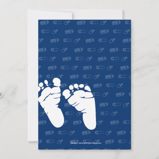 Baby Feet Poster Style Boy Dusche Einladung 2 (Rückseite)