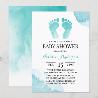 Baby Feet Watercolor Türkis Baby Dusche Einladung