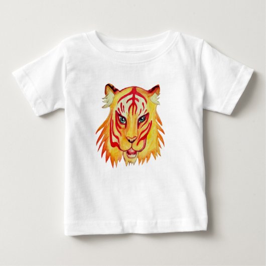Baby Fine Jersey T - Shirt Tiger Zeichnend (Vorderseite)
